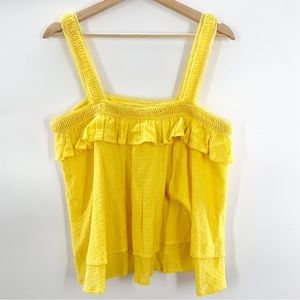 Rocks and Indigo Womens top M Yellow Tank Lace ruffle detail sleeveless blouse